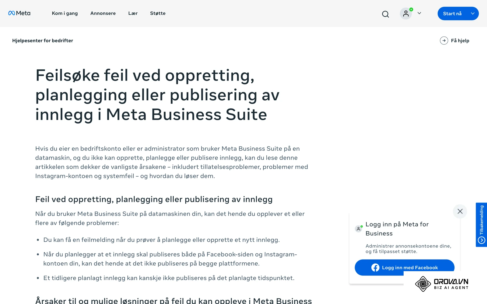 Metas brukerstøtte: feilsøking når oppretting, planlegging eller publisering av innlegg i Meta Business Suite mislykkes.