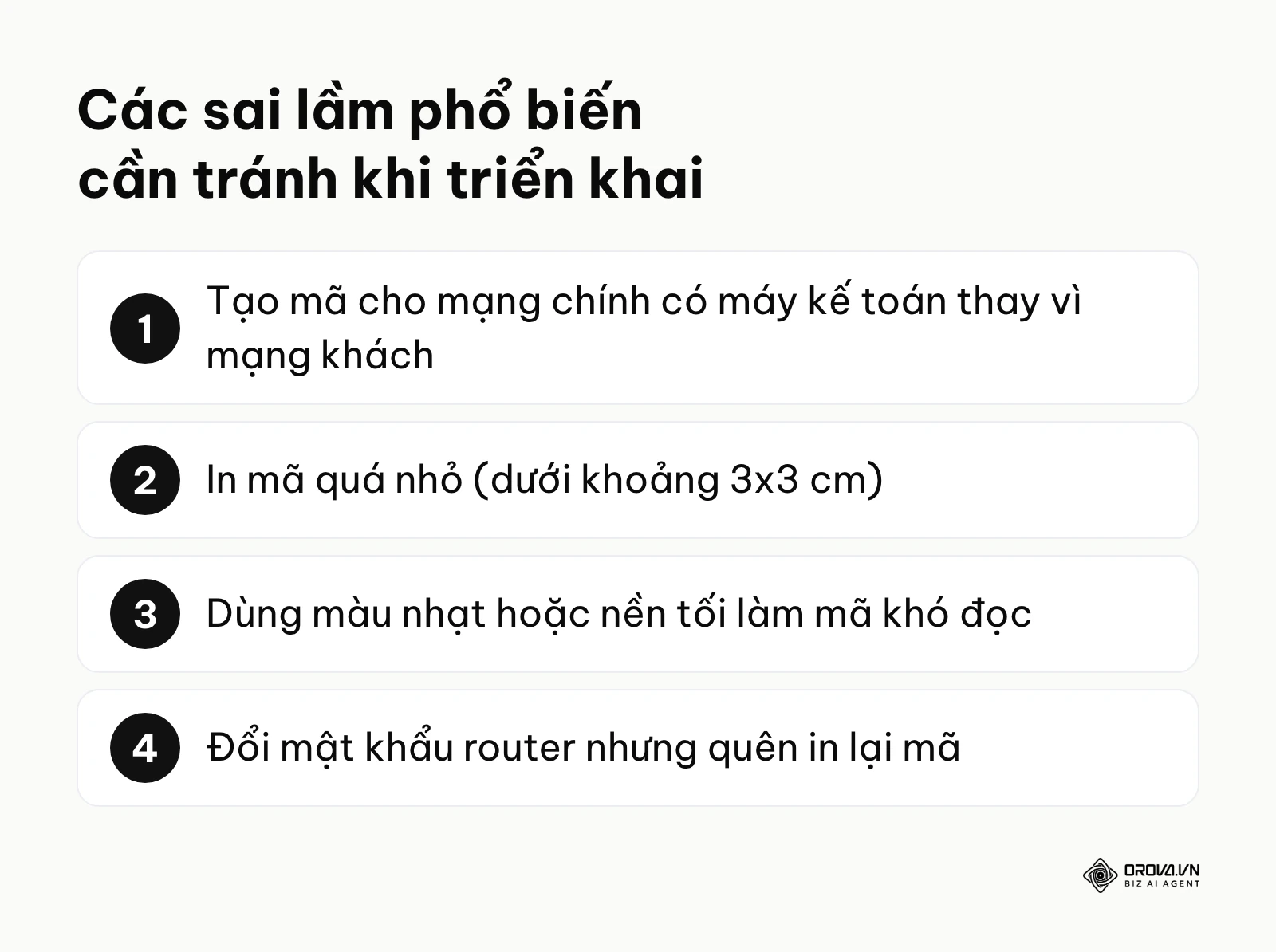 Bảng liệt kê những sai lầm thường gặp gây rủi ro an ninh hoặc làm giảm trải nghiệm người dùng