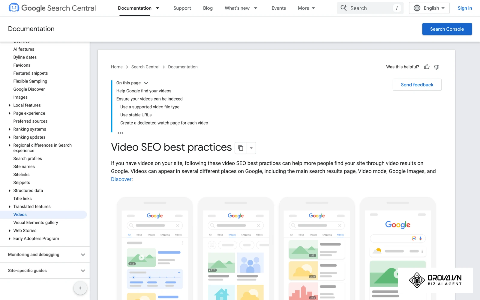 Google Search Central's video SEO best practices, covering how videos and their metadata can appear in Google results.