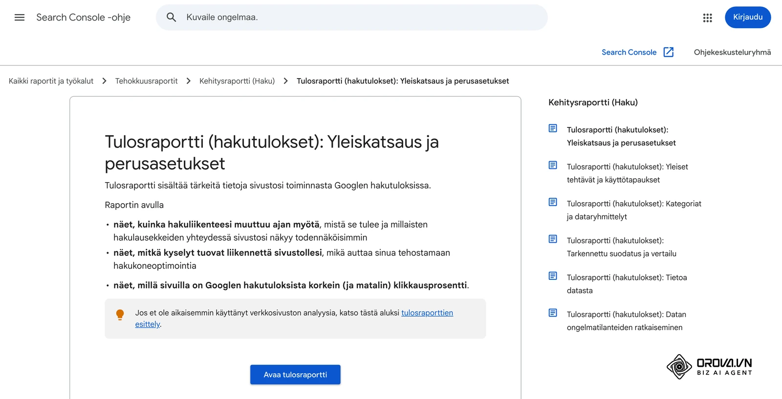 Googlen suomenkieliset Search Console -ohjeet: Tulosraportti (hakutulokset) – yleiskatsaus ja perusasetukset