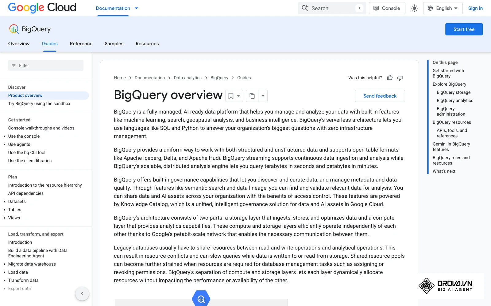 Trang giới thiệu BigQuery, một dạng kho dữ liệu trung gian cho báo cáo lớn.