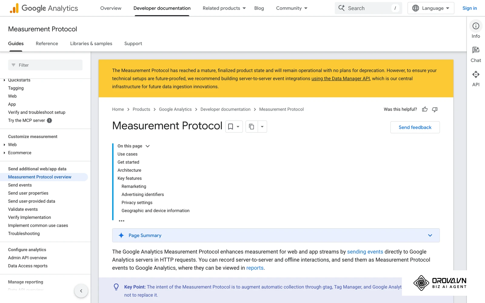 Google's documentation for the GA4 Measurement Protocol, the server-side way to send events to Google Analytics, comparable in spirit to Meta's Conversions API.