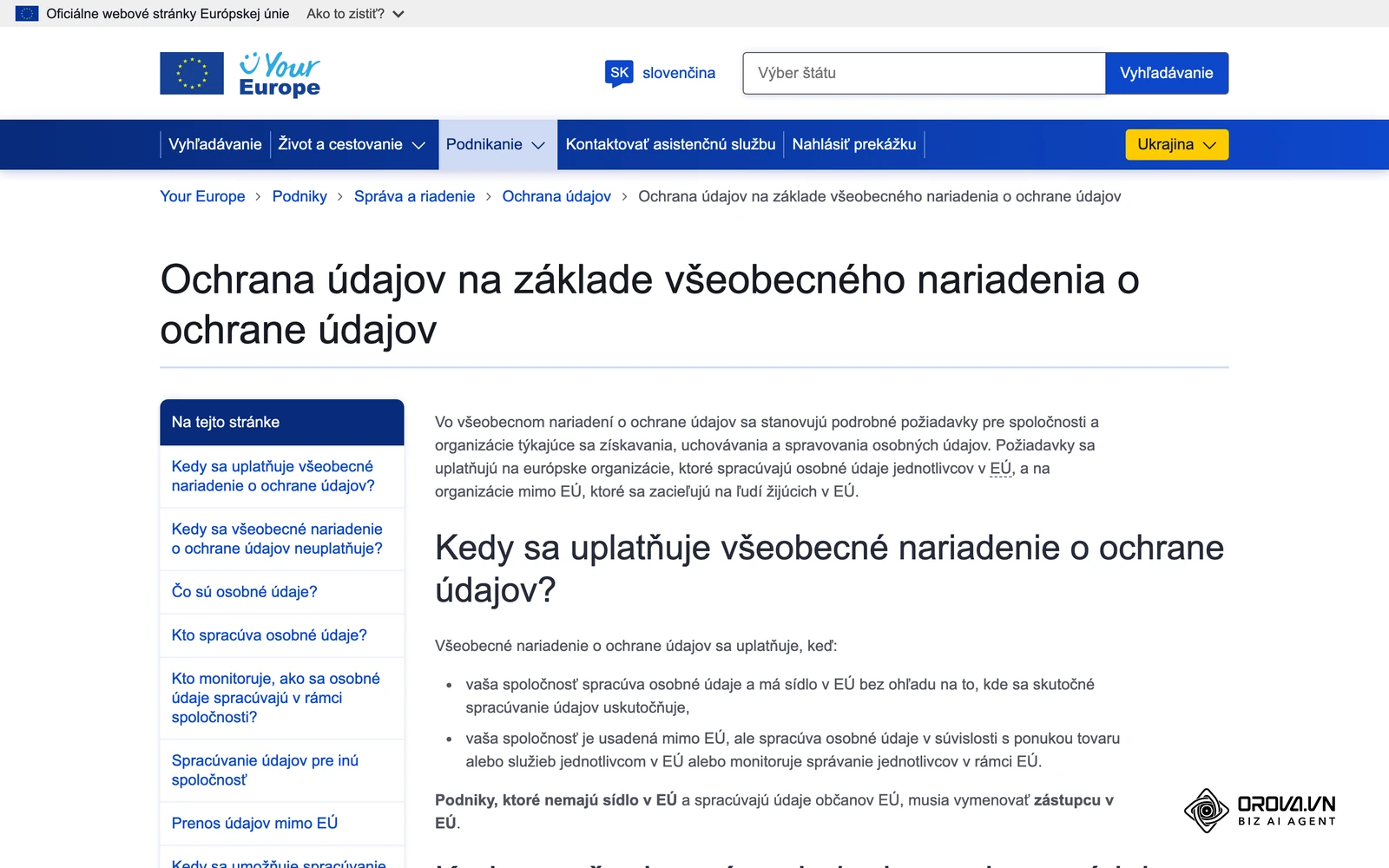 Portál Your Europe: všeobecné informácie o GDPR pre podniky v slovenčine.