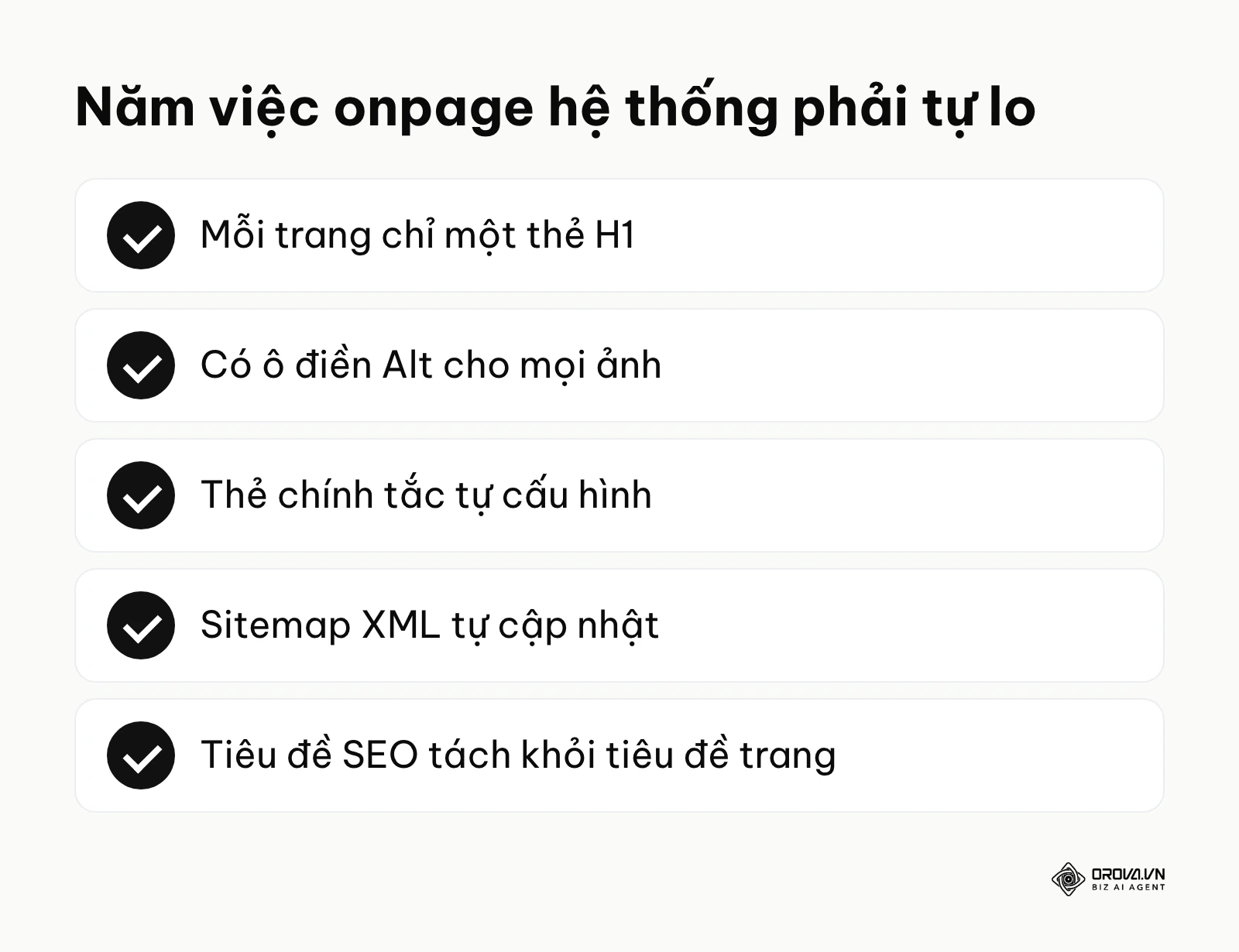 Bảng tóm tắt năm việc kỹ thuật onpage mà hệ thống quản lý nội dung cần tự xử lý