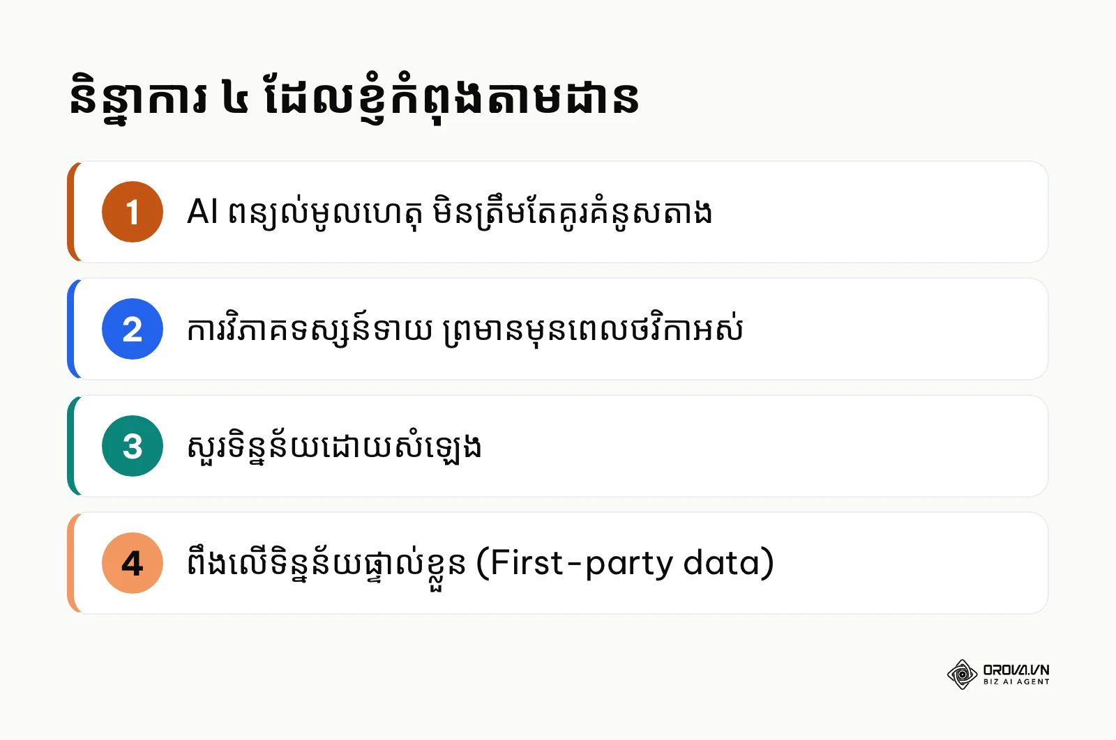 បញ្ជីសង្ខេបនិន្នាការ marketing dashboard ទាំង ៤ ពី AI ការទស្សន៍ទាយ សំឡេង ដល់ទិន្នន័យផ្ទាល់ខ្លួន