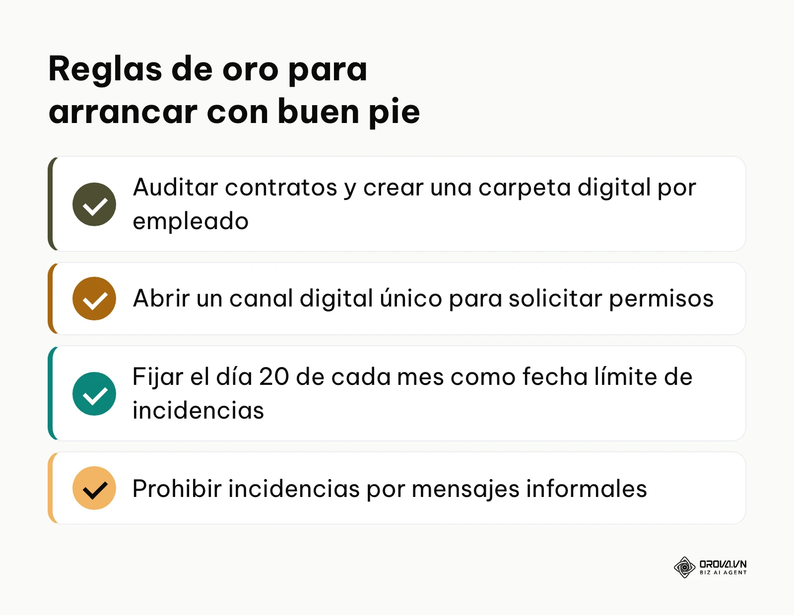 Resumen con cuatro directrices prioritarias para iniciar la reestructuración de la administración laboral.