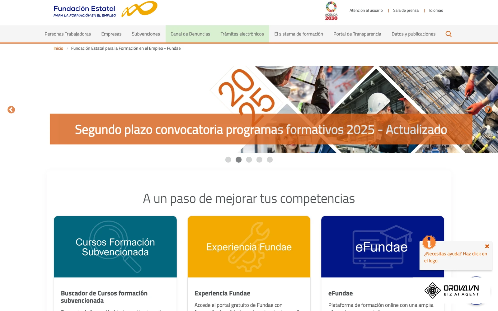 Portal de FUNDAE, la fundación estatal que gestiona la formación bonificada para empresas en España.