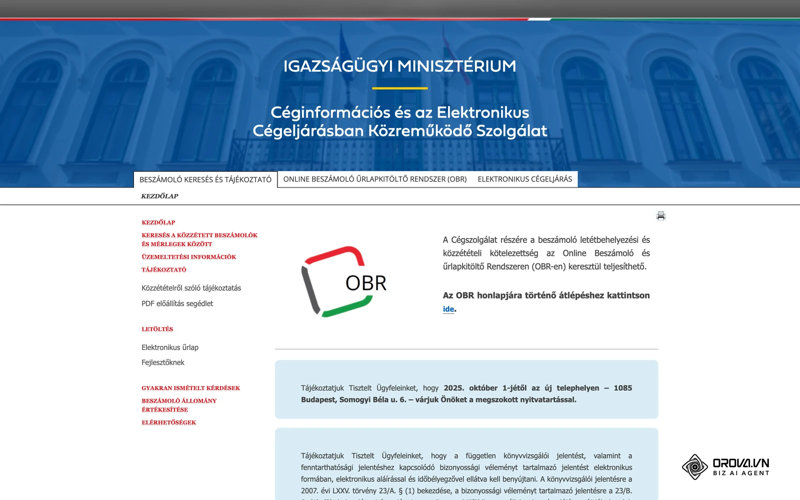 Az Igazságügyi Minisztérium e-Beszámoló portálja, ahol a cégek letétbe helyezett éves beszámolói ingyenesen kereshetők.