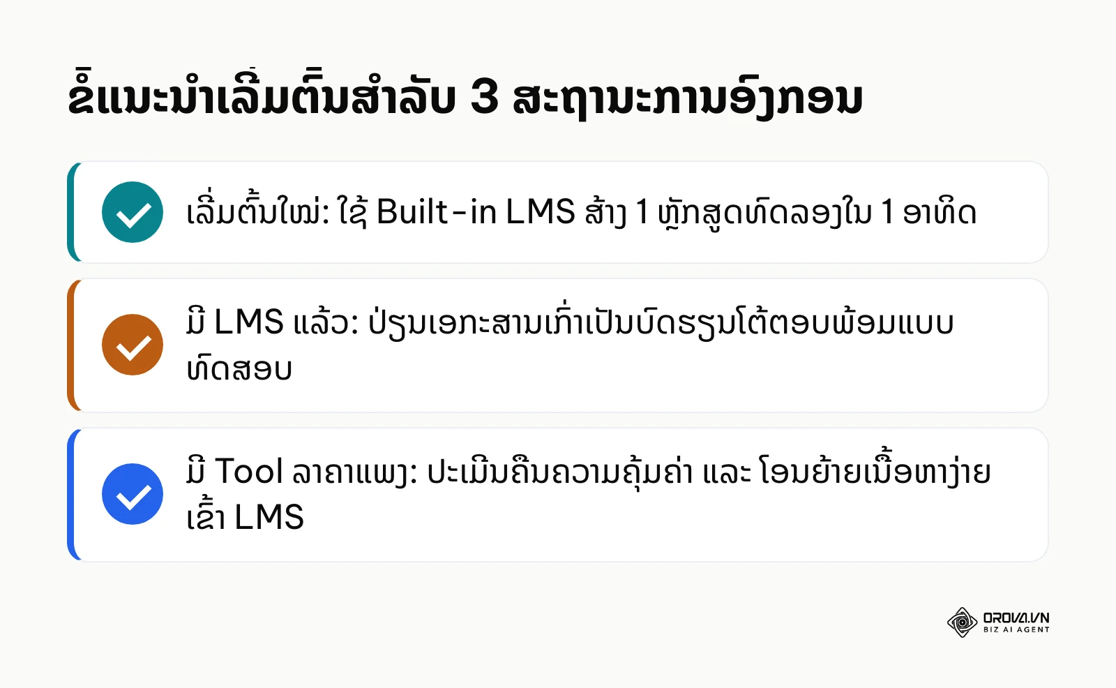 ສະຫຼຸບຂໍ້ແນະນຳການເລີ່ມຕົ້ນເລືອກ ແລະ ໃຊ້ງານ elearning authoring tools ສຳລັບ 3 ກຸ່ມອົງກອນ