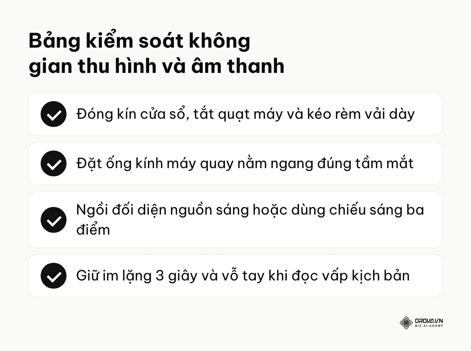 Danh sách 4 lưu ý quan trọng để tối ưu phòng quay, ánh sáng, góc máy và cách xử lý khi đọc vấp