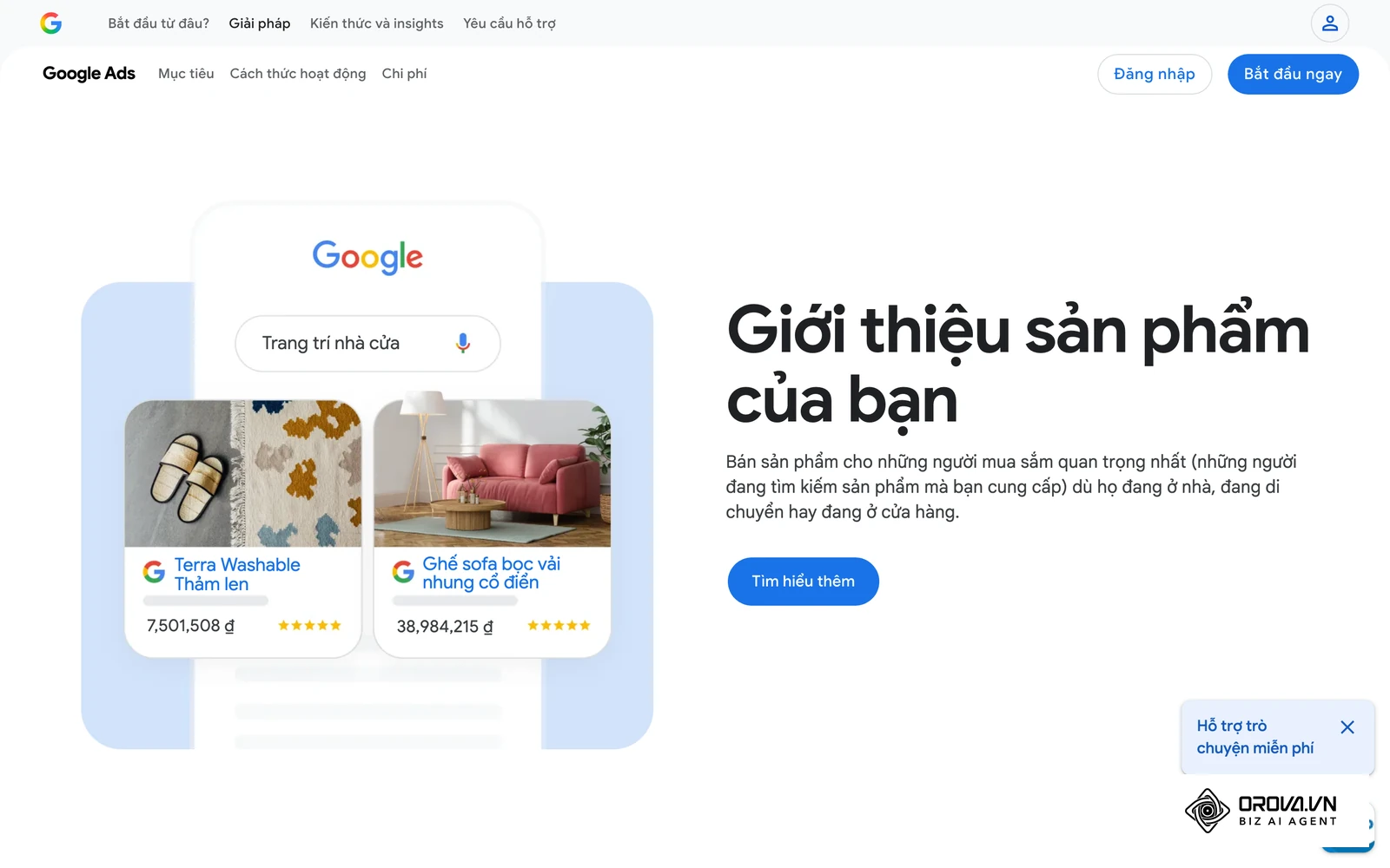 Trang giới thiệu quảng cáo Mua sắm của Google Ads: ảnh sản phẩm, giá và tên cửa hàng hiển thị ngay trên trang tìm kiếm.