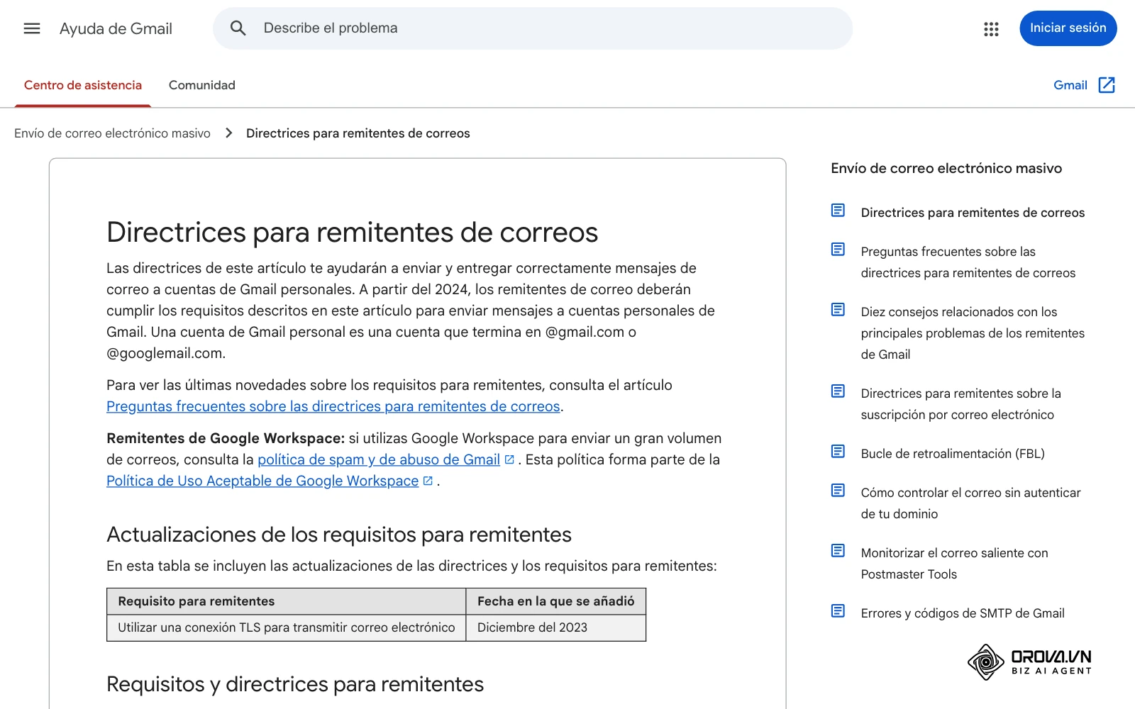 Directrius de Google per a remitents de correus, al centre d'ajuda de Gmail en castellà.