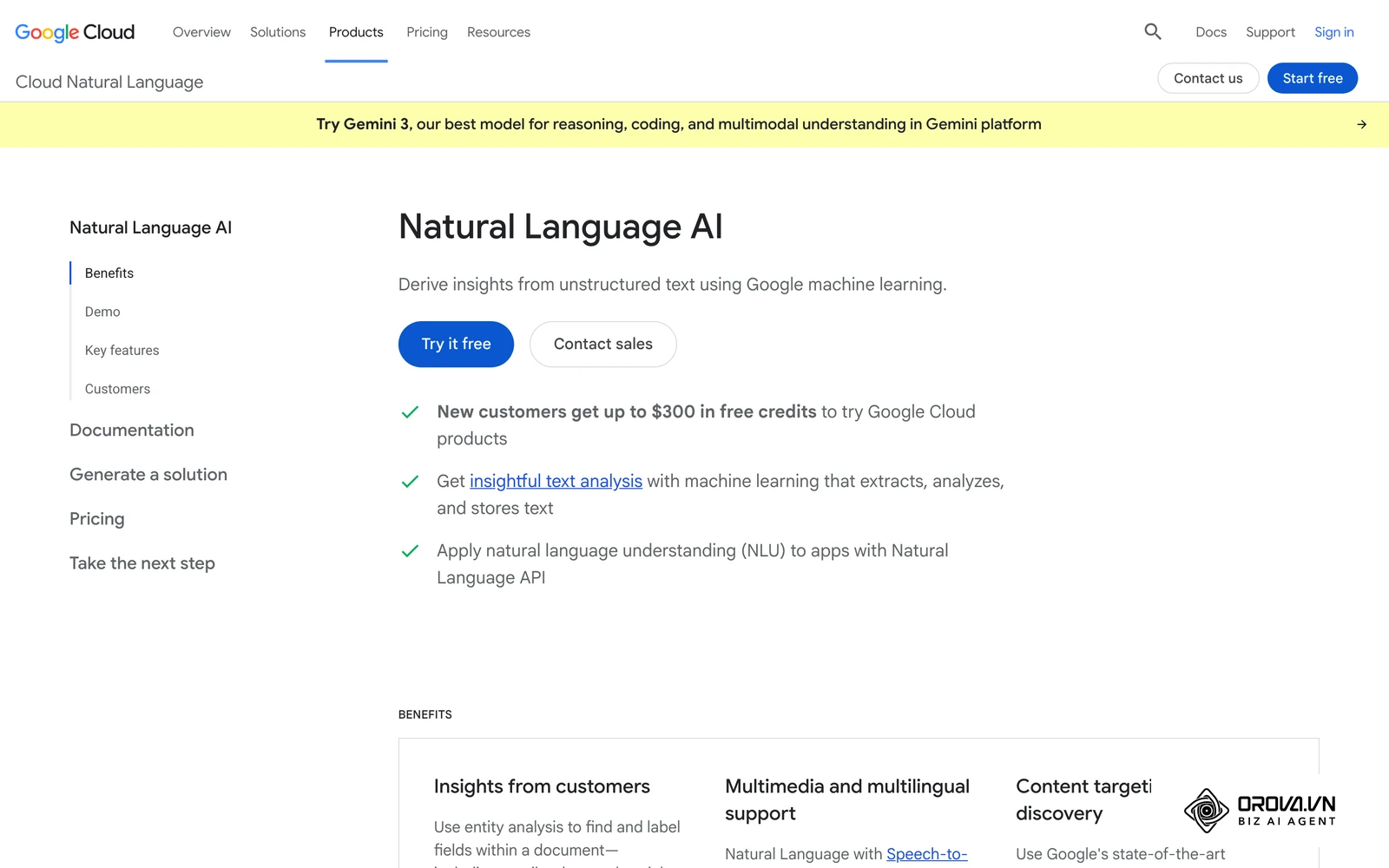 ទំព័រផ្លូវការ Google Cloud Natural Language AI ដែលណែនាំការវិភាគអង្គភាព (entity analysis) ក្នុងអត្ថបទ
