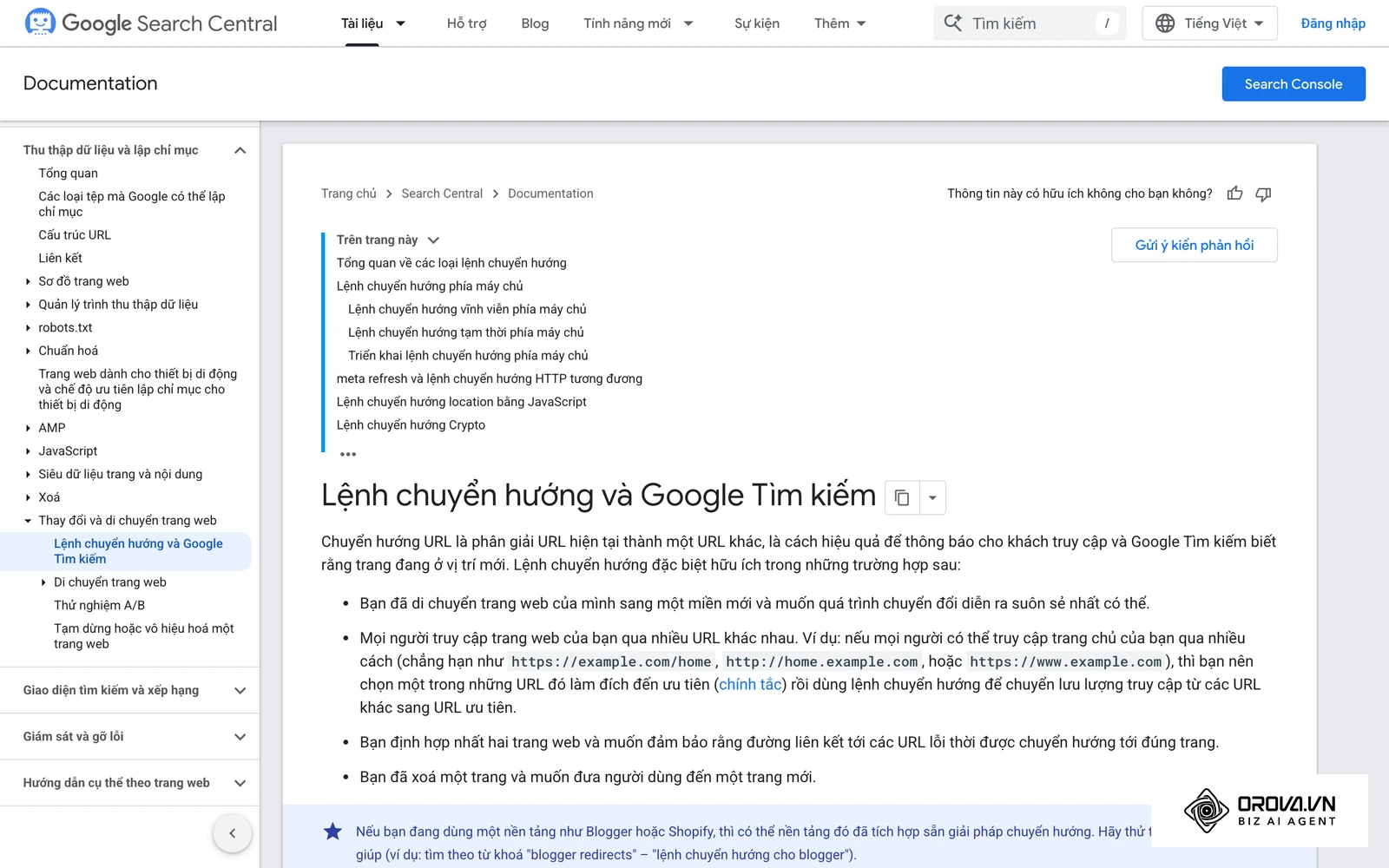 Tài liệu của Google về chuyển hướng 301, bước kỹ thuật chính khi gộp nhiều bài về một URL.