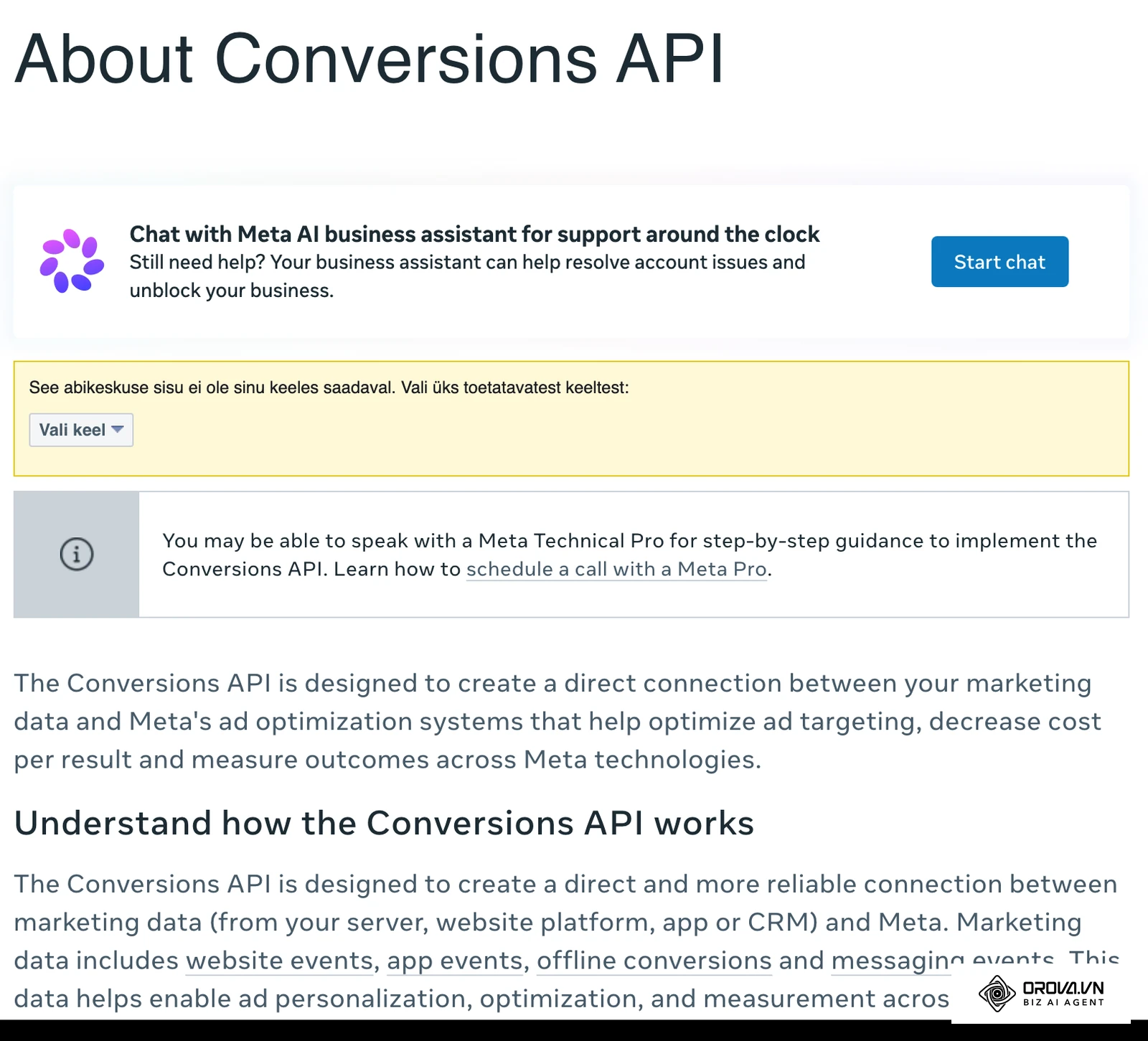 Meta ettevõtete abikeskus (eestikeelne versioon puudub): Conversions API ehk serveripõhine ostuandmete edastus.