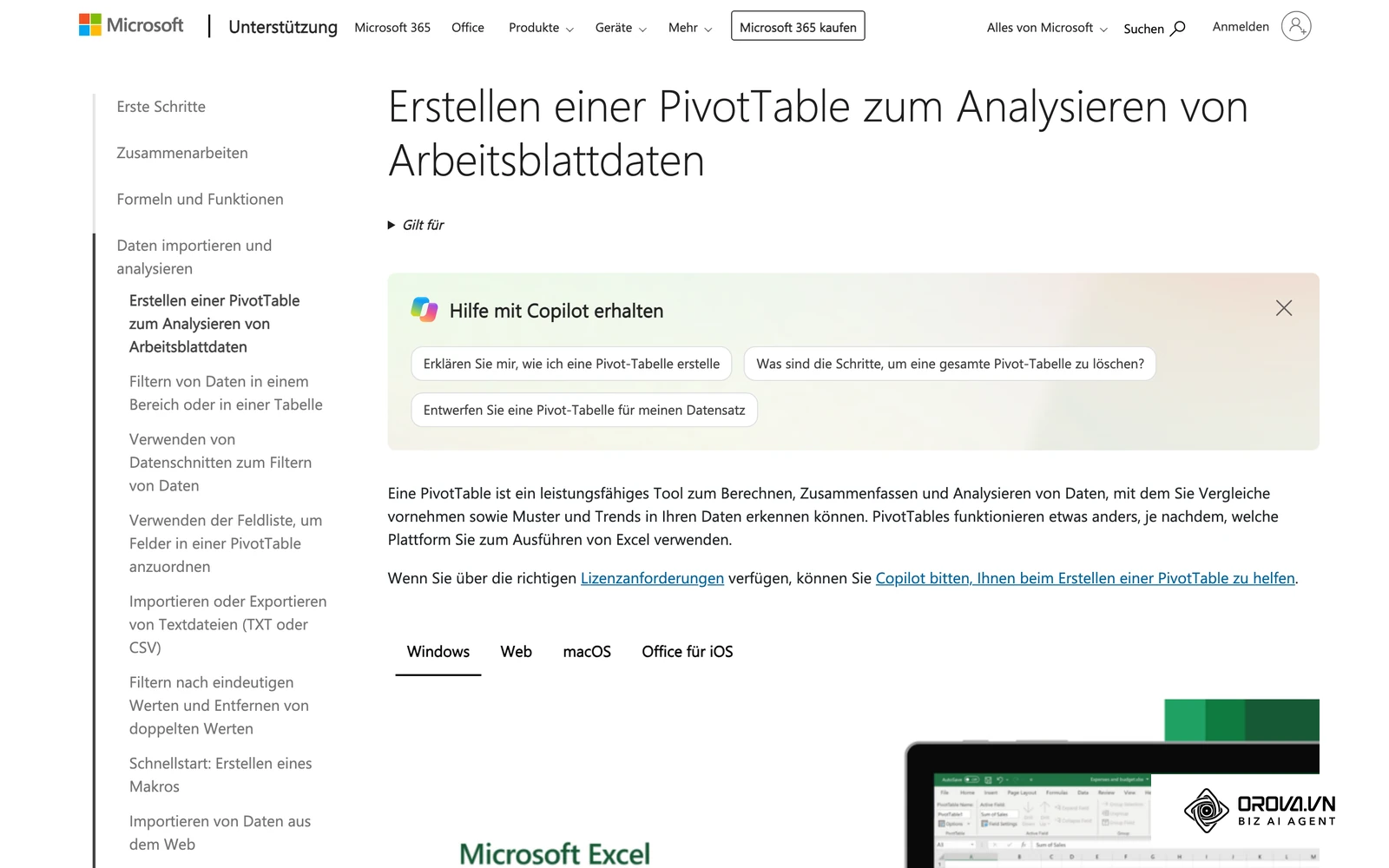 Microsoft Support (de-de): PivotTable aus Arbeitsblattdaten erstellen – Grundlage für das Berechnungsblatt.