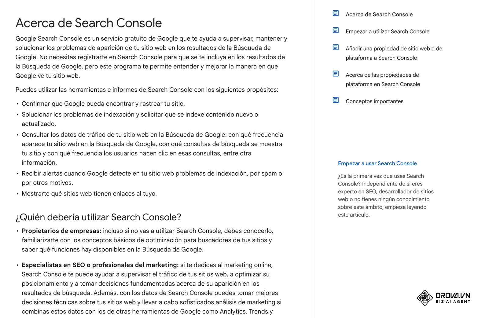 Centre d'ajuda oficial de Google Search Console: pàgina «Sobre Search Console», que explica per a què serveix l'eina.