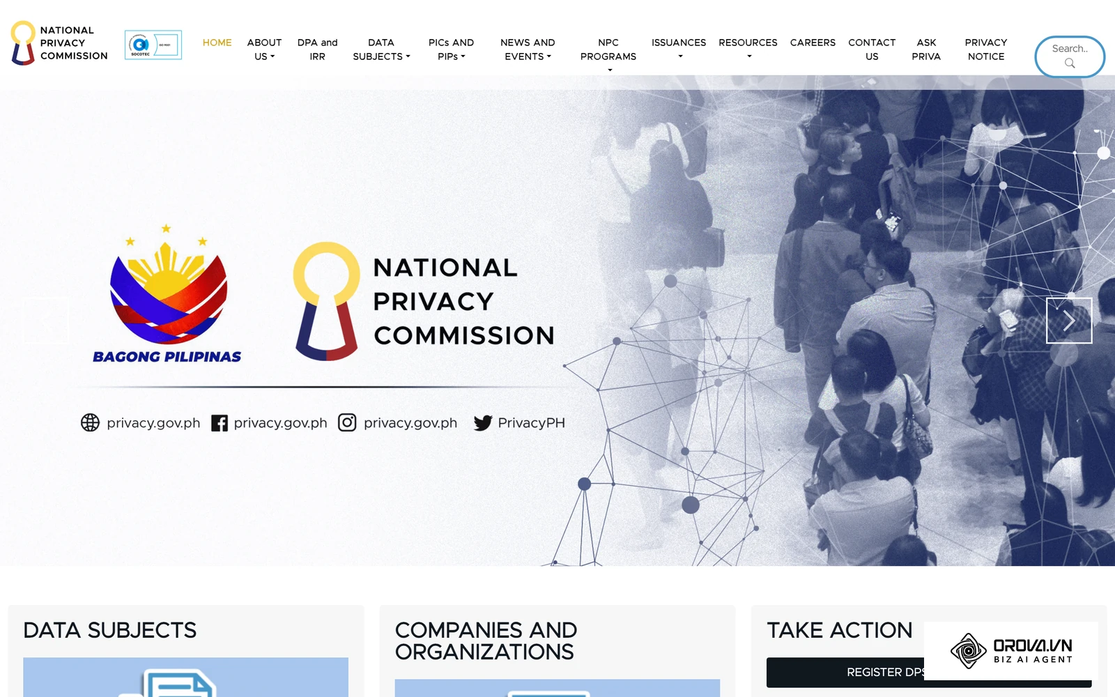 Opisyal na website ng National Privacy Commission, ang ahensyang nagpapatupad ng Data Privacy Act of 2012.