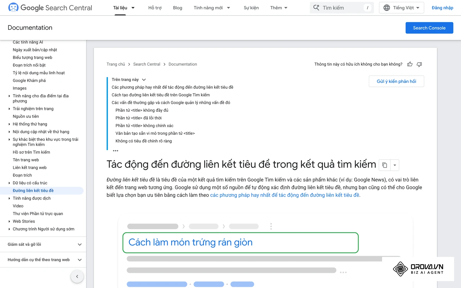 Tài liệu của Google giải thích cách tạo đường liên kết tiêu đề trong kết quả tìm kiếm