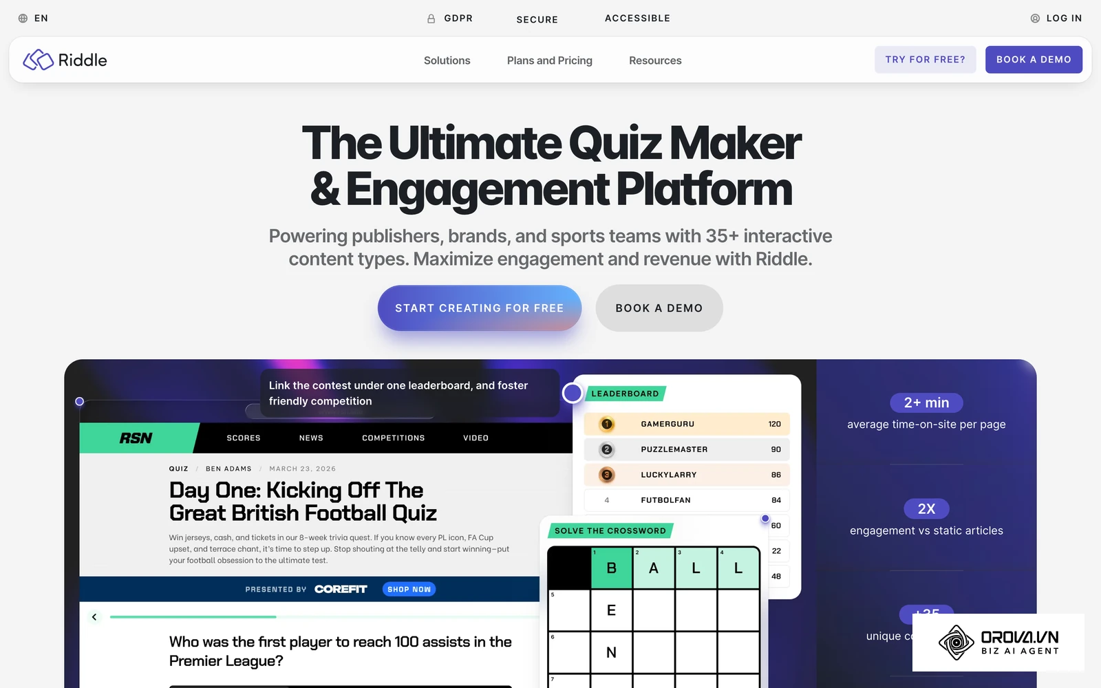 Riddle's homepage highlights its quiz maker and privacy focus.