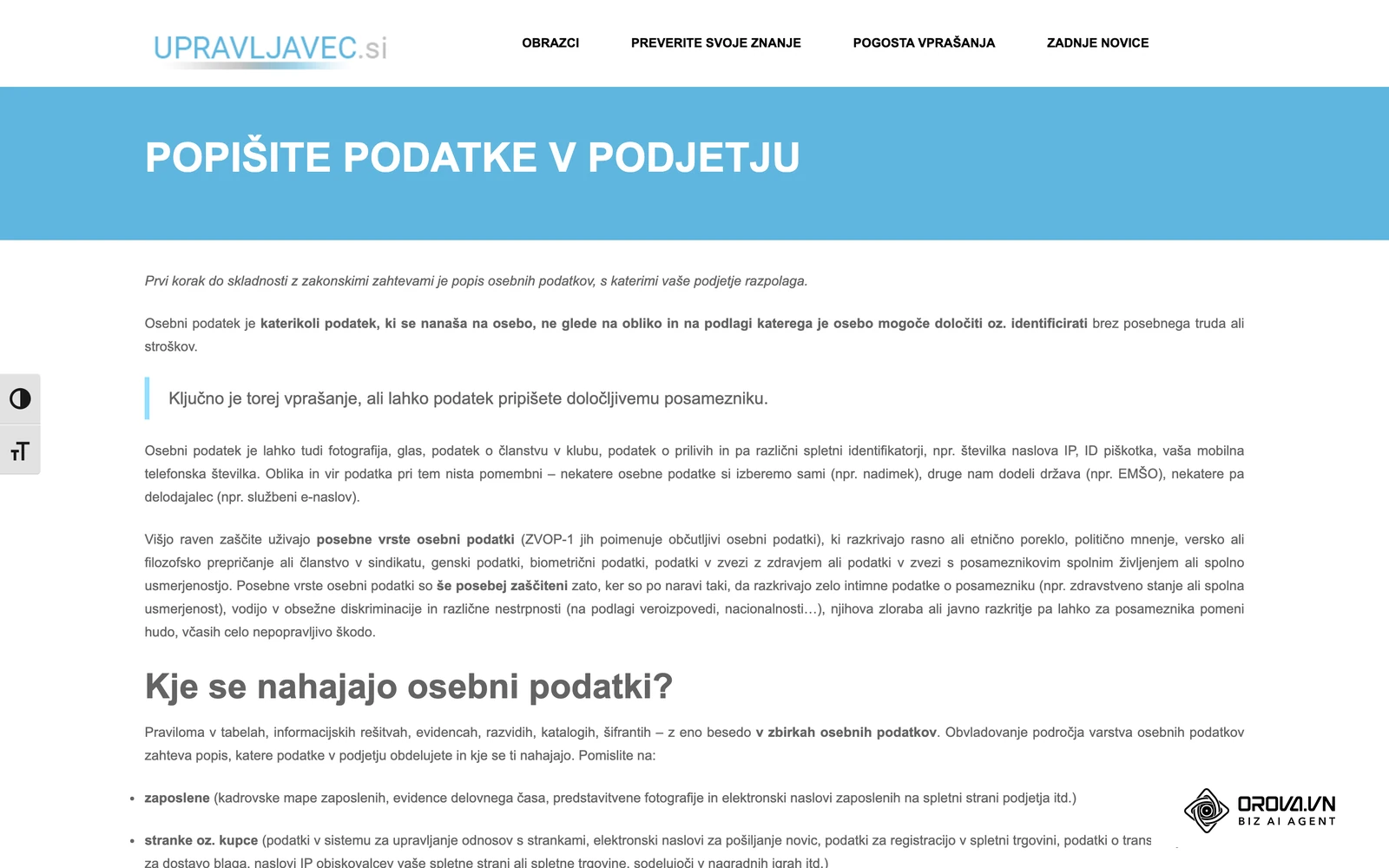 Portal Informacijskega pooblaščenca za mala podjetja (upravljavec.si): prvi korak je popis osebnih podatkov, med drugim tudi tistih v sistemu za upravljanje odnosov s strankami.