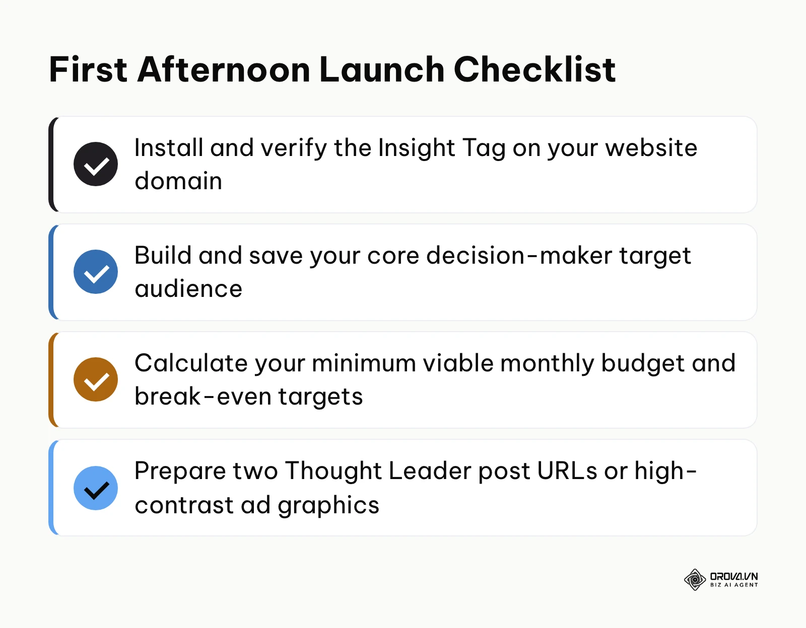 Summary checklist of immediate steps for setting up LinkedIn advertising