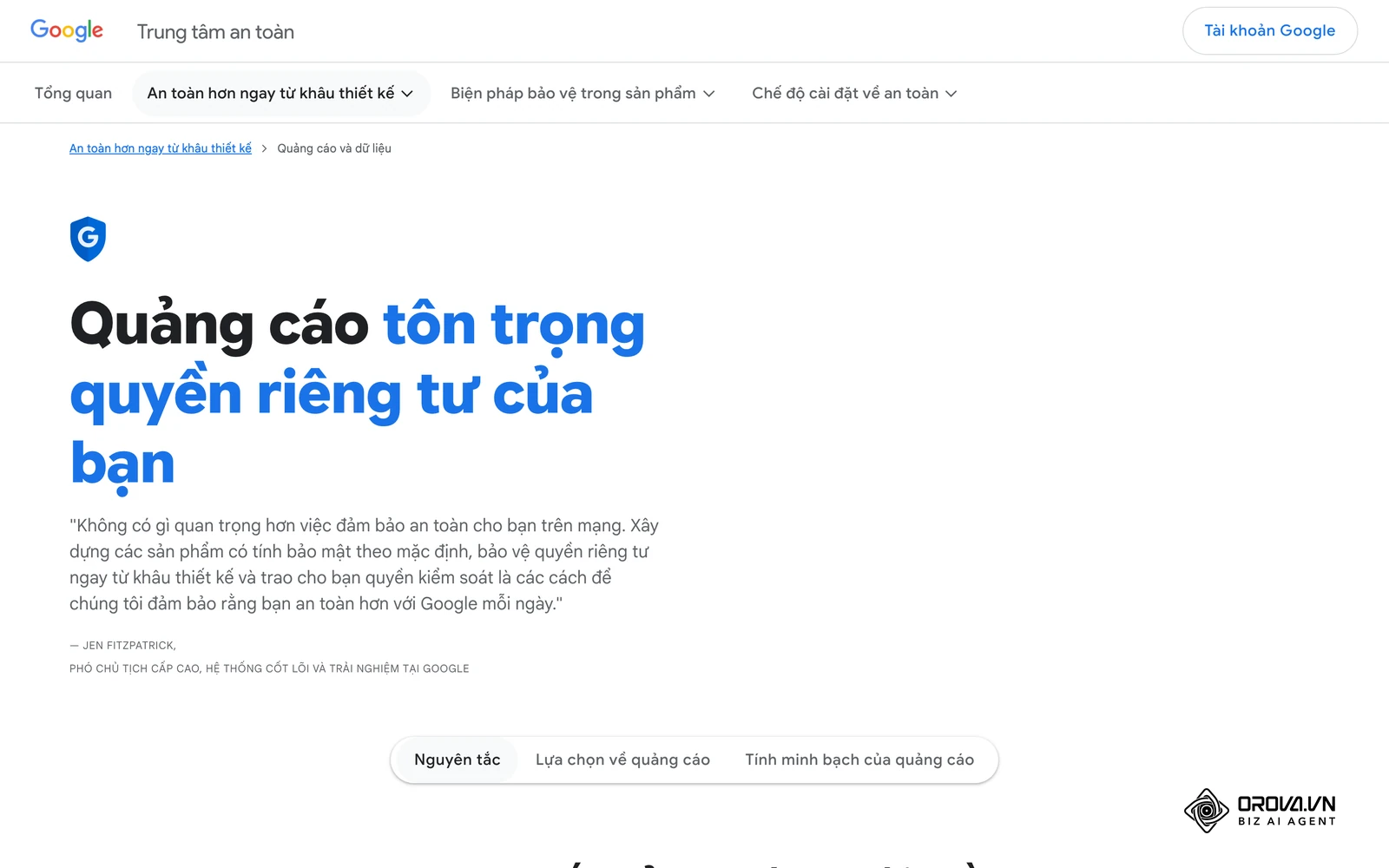 Trang của Google giải thích cách quảng cáo dùng dữ liệu và các lựa chọn quyền riêng tư của người dùng
