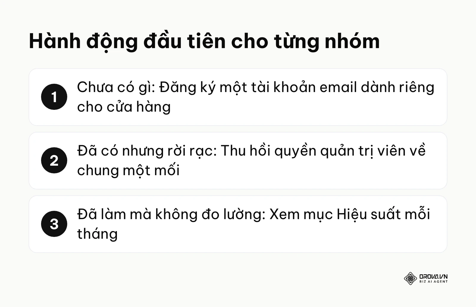 Danh sách các việc cần làm ngay tương ứng với từng trạng thái hiện tại của cửa hàng.