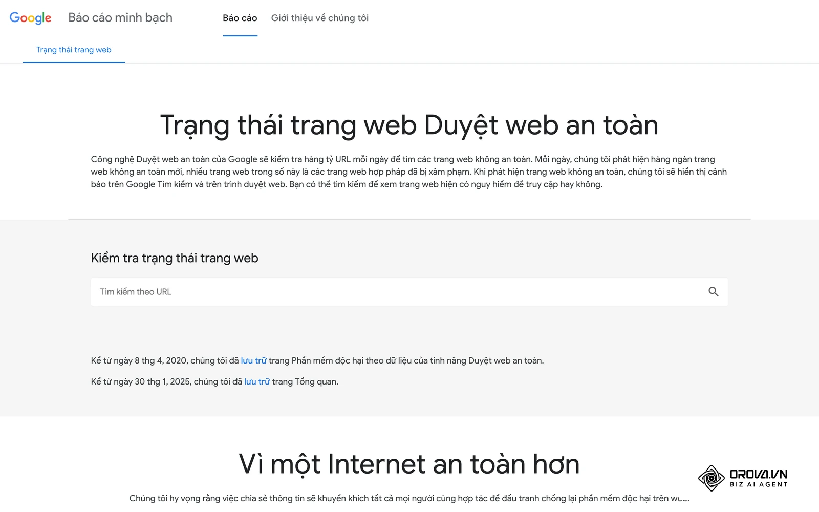 Công cụ kiểm tra trạng thái trang web của Google Safe Browsing.