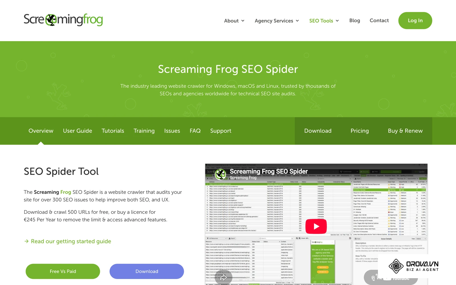 หน้าข้อมูลของ Screaming Frog SEO Spider โปรแกรมสแกนโครงสร้างเว็บไซต์สำหรับวิเคราะห์ปัญหาเชิงเทคนิคอล
