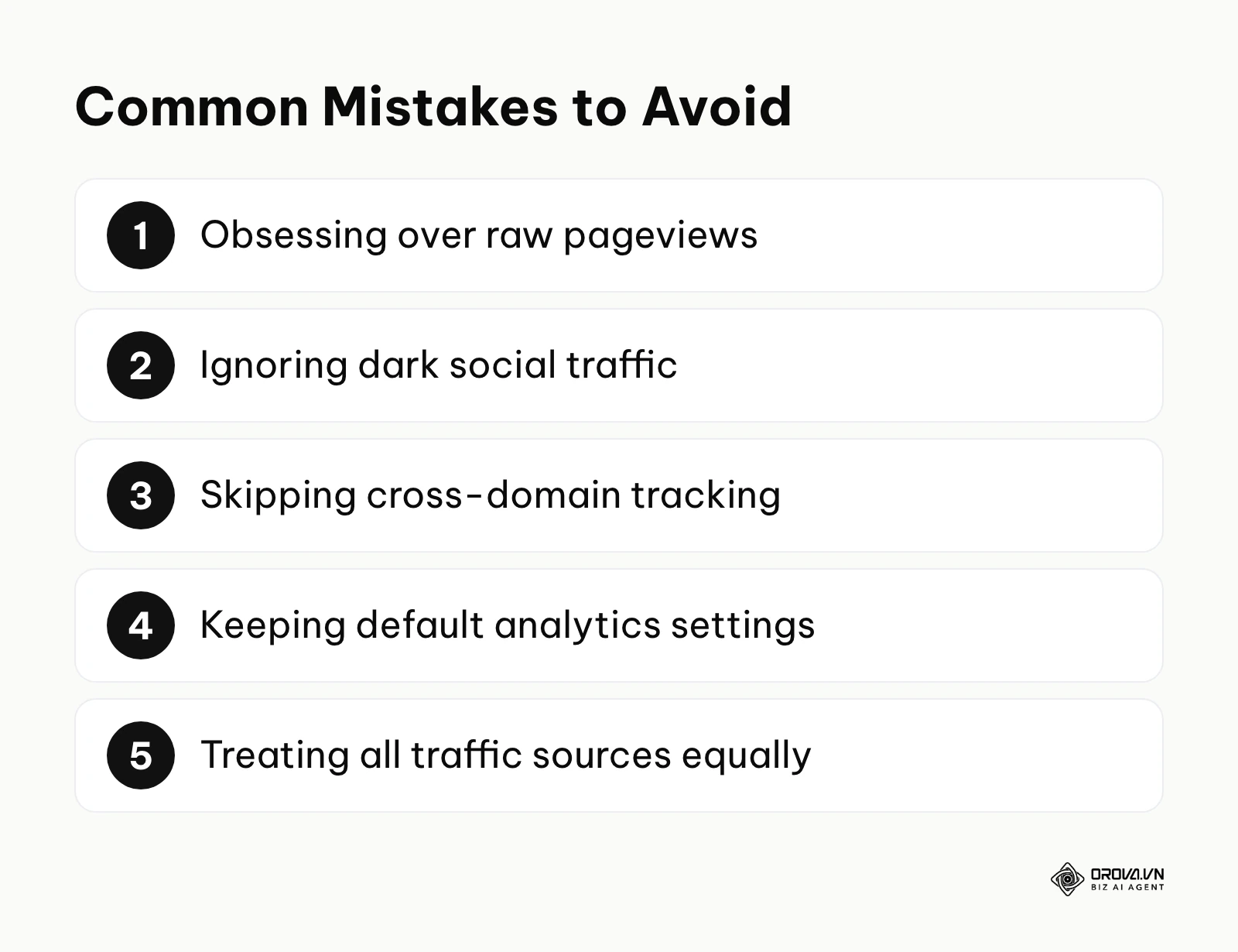 Numbered list of common and costly mistakes when measuring website traffic