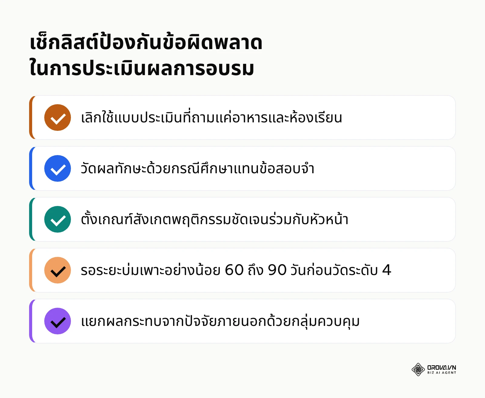 รายการสรุปข้อควรปฏิบัติเพื่อป้องกันความผิดพลาดในการประเมินผลการอบรม