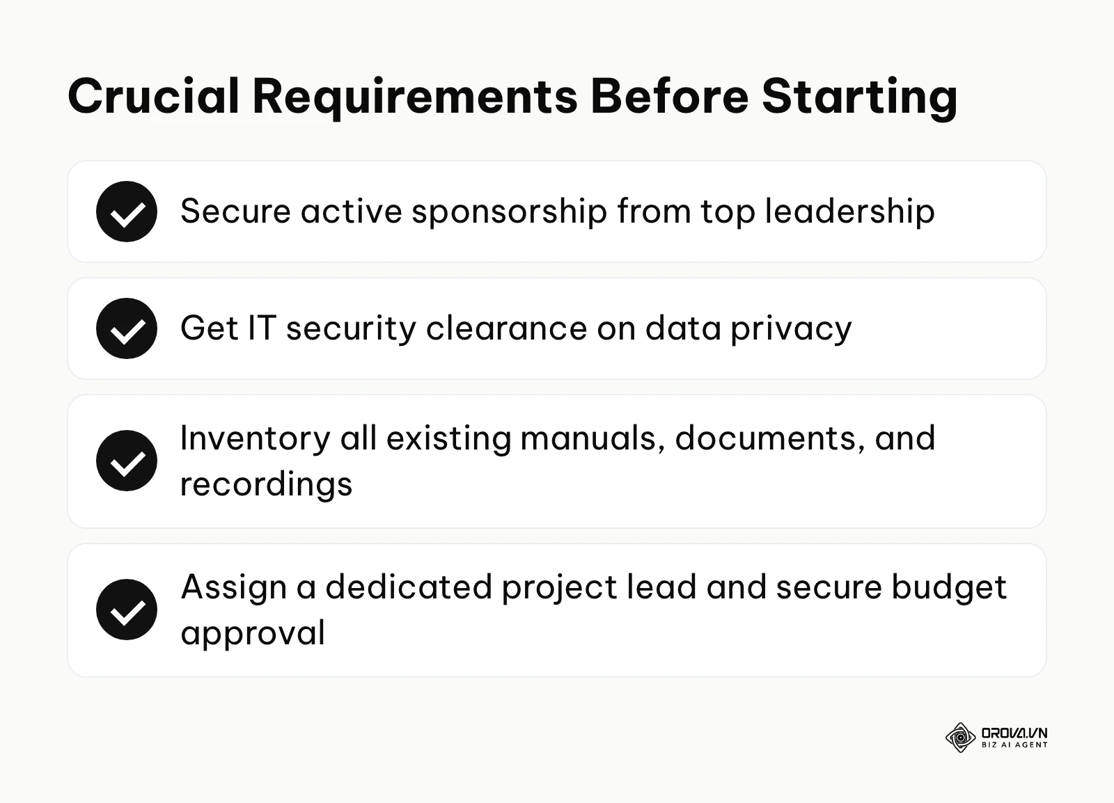 A checklist of four prerequisites to secure before starting a corporate elearning implementation.