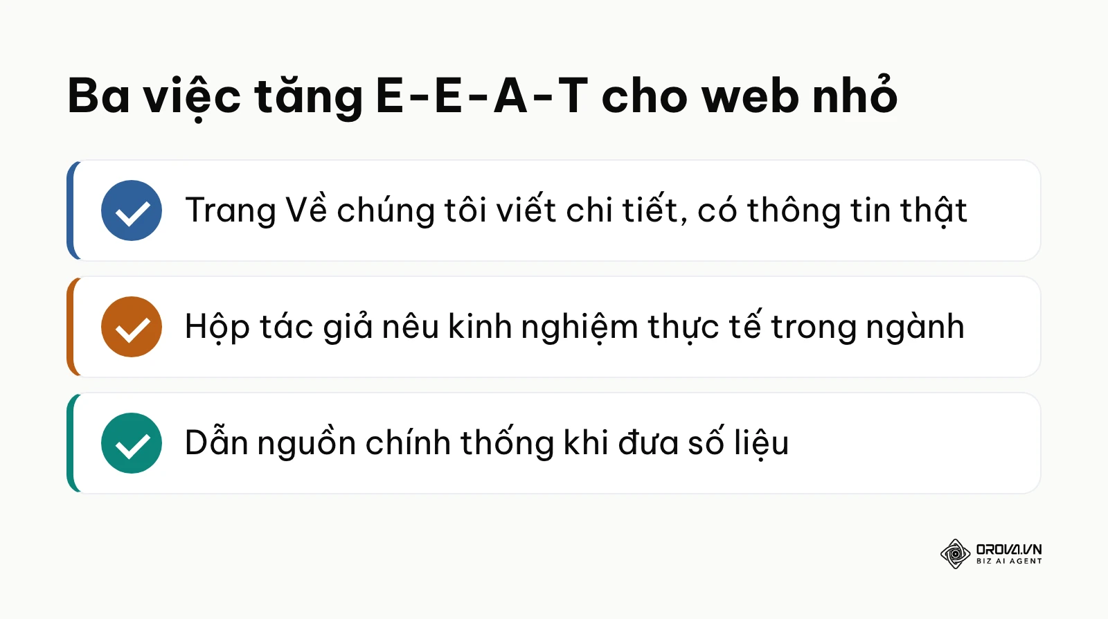 Danh sách ba việc giúp trang web nhỏ tăng mức tin cậy theo tiêu chí E-E-A-T