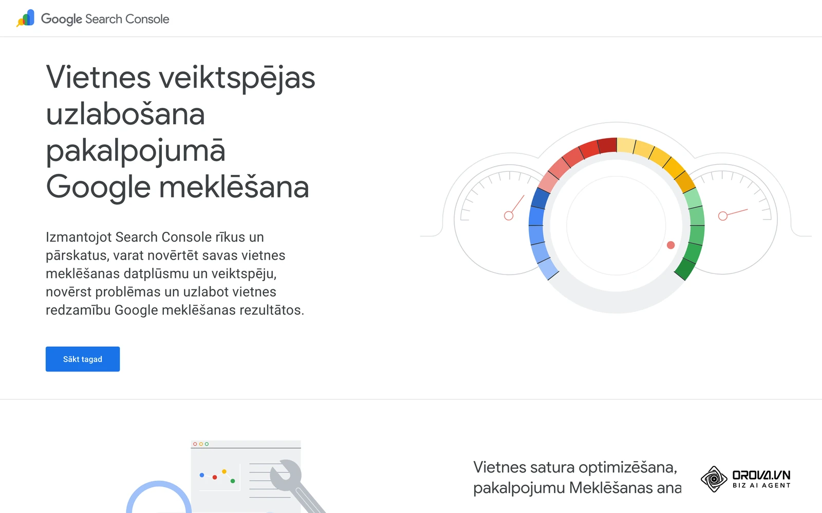 Google Search Console oficiālā lapa: rīks klikšķu, parādīšanas reižu, CTR un vidējās pozīcijas sekošanai.
