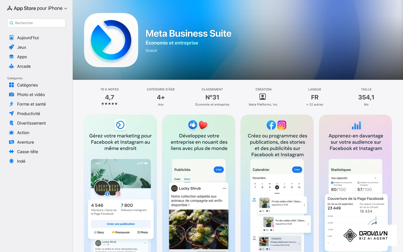 Fiche officielle de Meta Business Suite : le même planificateur se retrouve sur ordinateur et sur mobile.