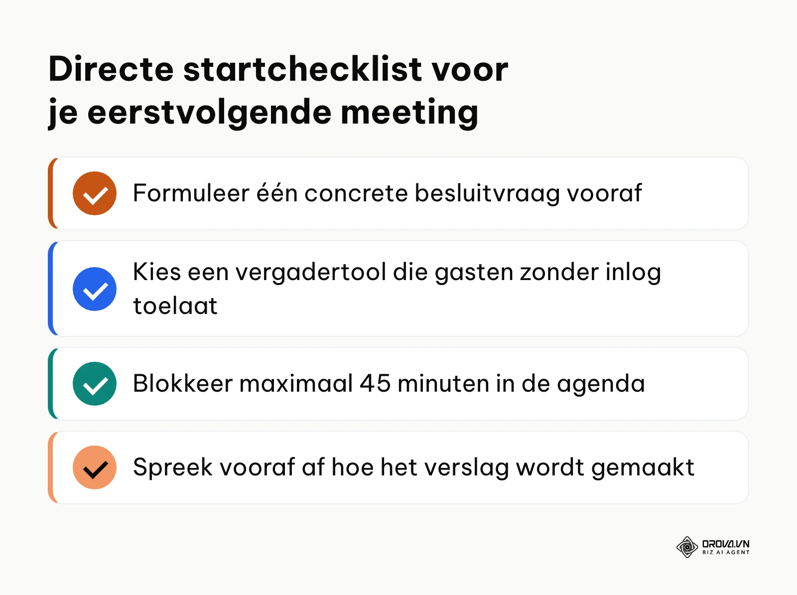 Opsomming van de vier belangrijkste directe stappen voor het plannen van een online vergadering.