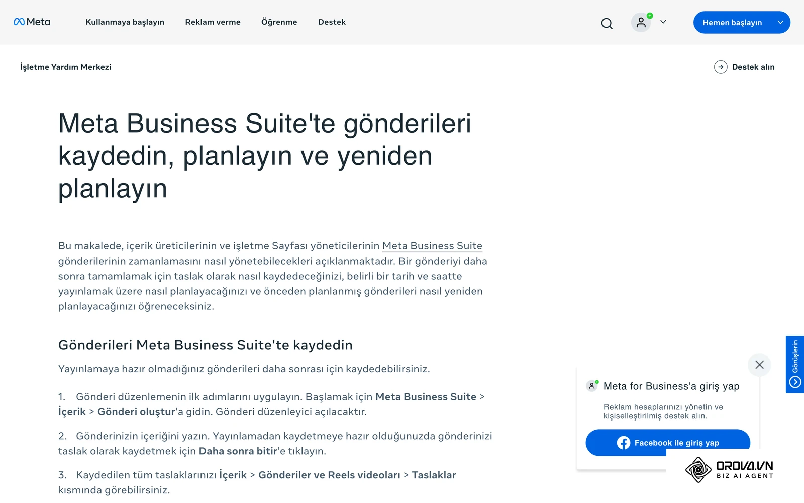 Meta Yardım Merkezi: Meta Business Suite'te gönderileri kaydetme, zamanlama ve yeniden planlama adımları.