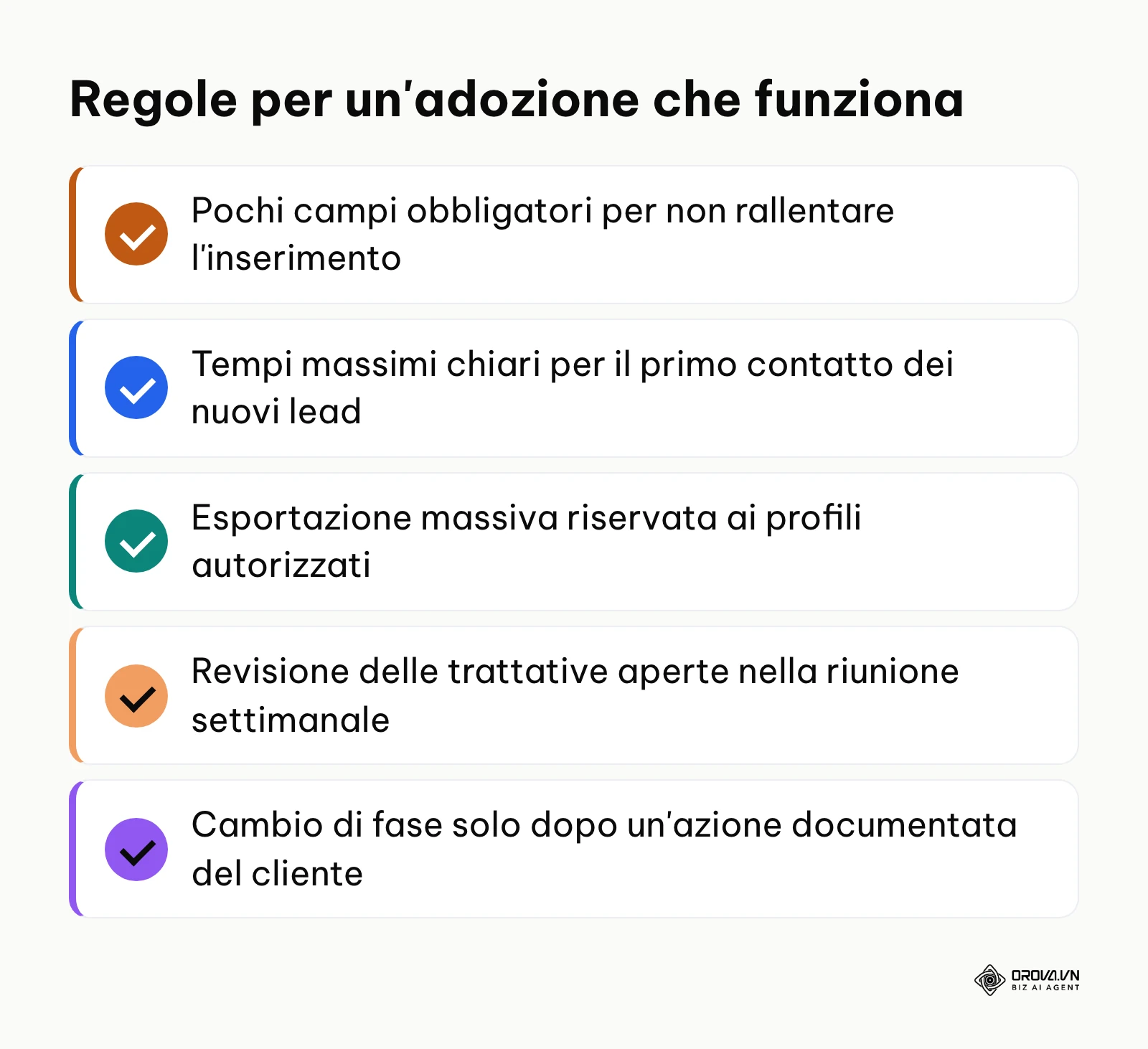 Elenco delle regole fondamentali per garantire il successo dell'adozione del software CRM