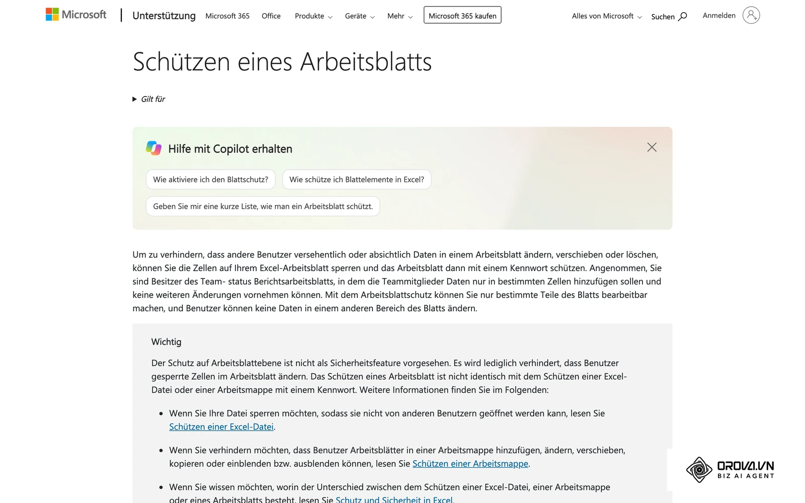 Microsoft Support (de-de): Arbeitsblatt schützen und festlegen, welche Elemente Benutzer noch bedienen dürfen.