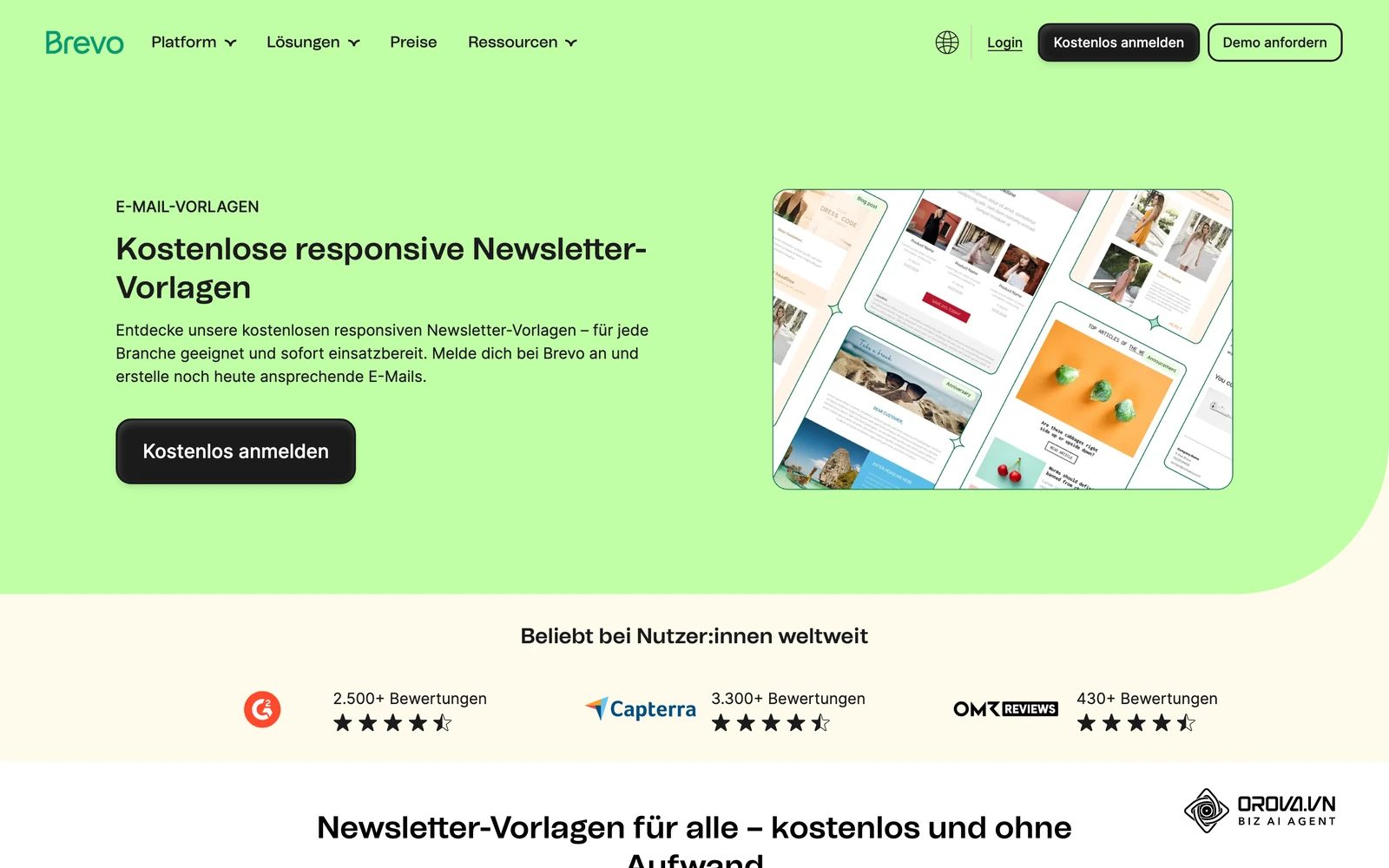 Vorlagen-Galerie von Brevo für responsive Newsletter – typisches Werkzeug für bildlastige Mailings im Kanal A.