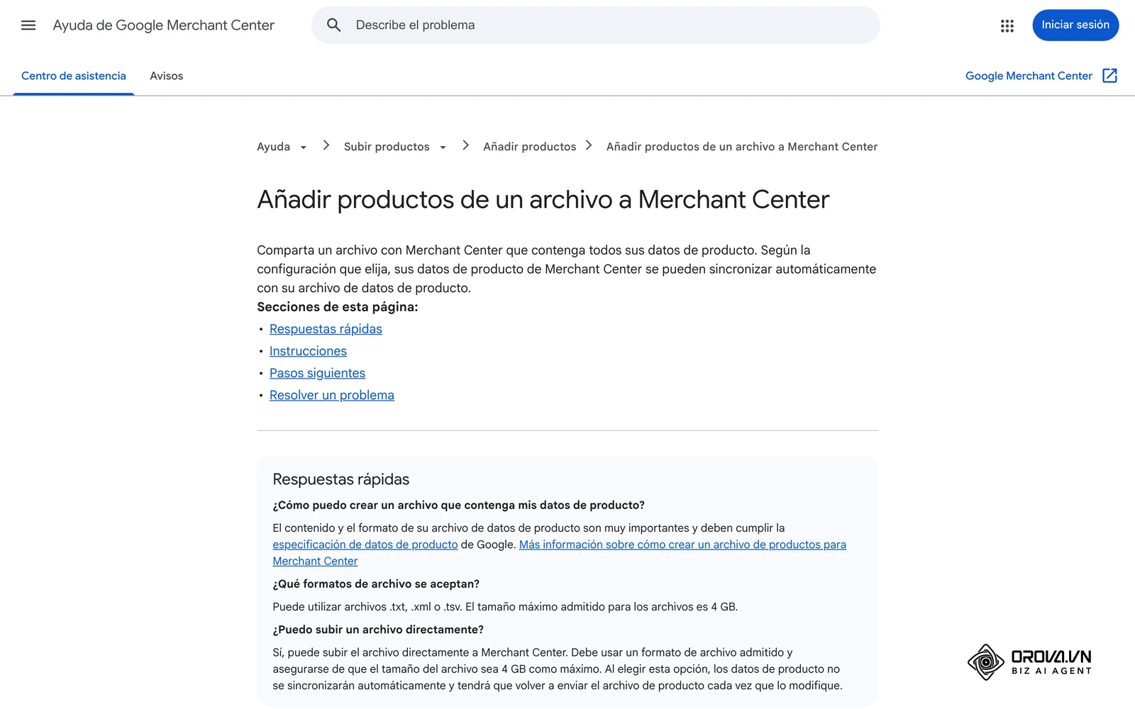 Ajuda de Merchant Center: afegir productes des d'un fitxer, des de la pàgina Productos o des de Fuentes de datos.