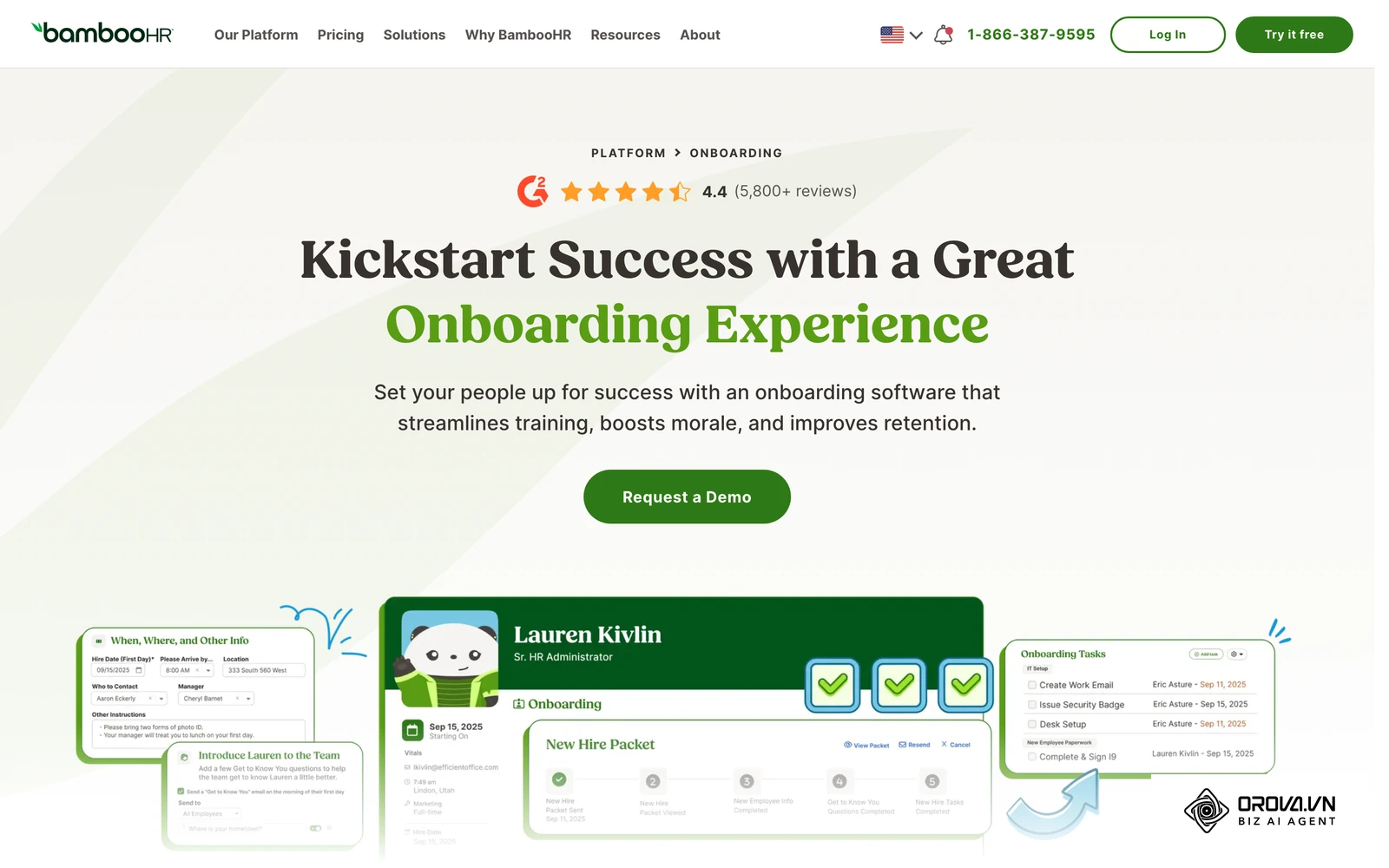BambooHR's official onboarding page, the step that follows a hire in the ATS.