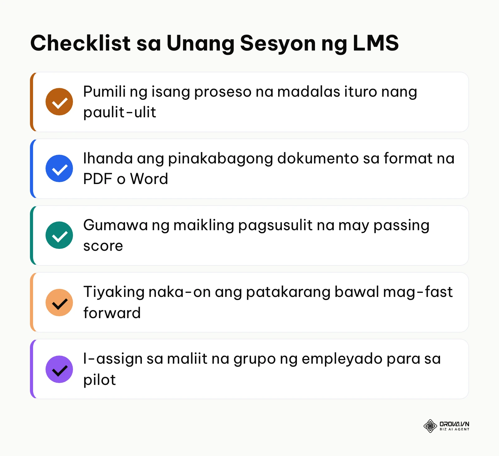 Summary checklist para sa unang sesyon ng paglulunsad ng kurso sa learning management system