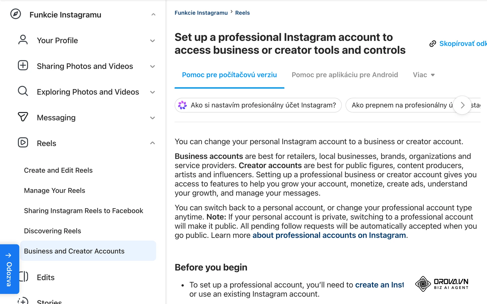 Centrum pomoci Instagramu (slovenská verzia): článok o nastavení profesionálneho účtu typu Firma alebo Tvorca s prístupom k nástrojom na rast, reklamy a štatistiky.