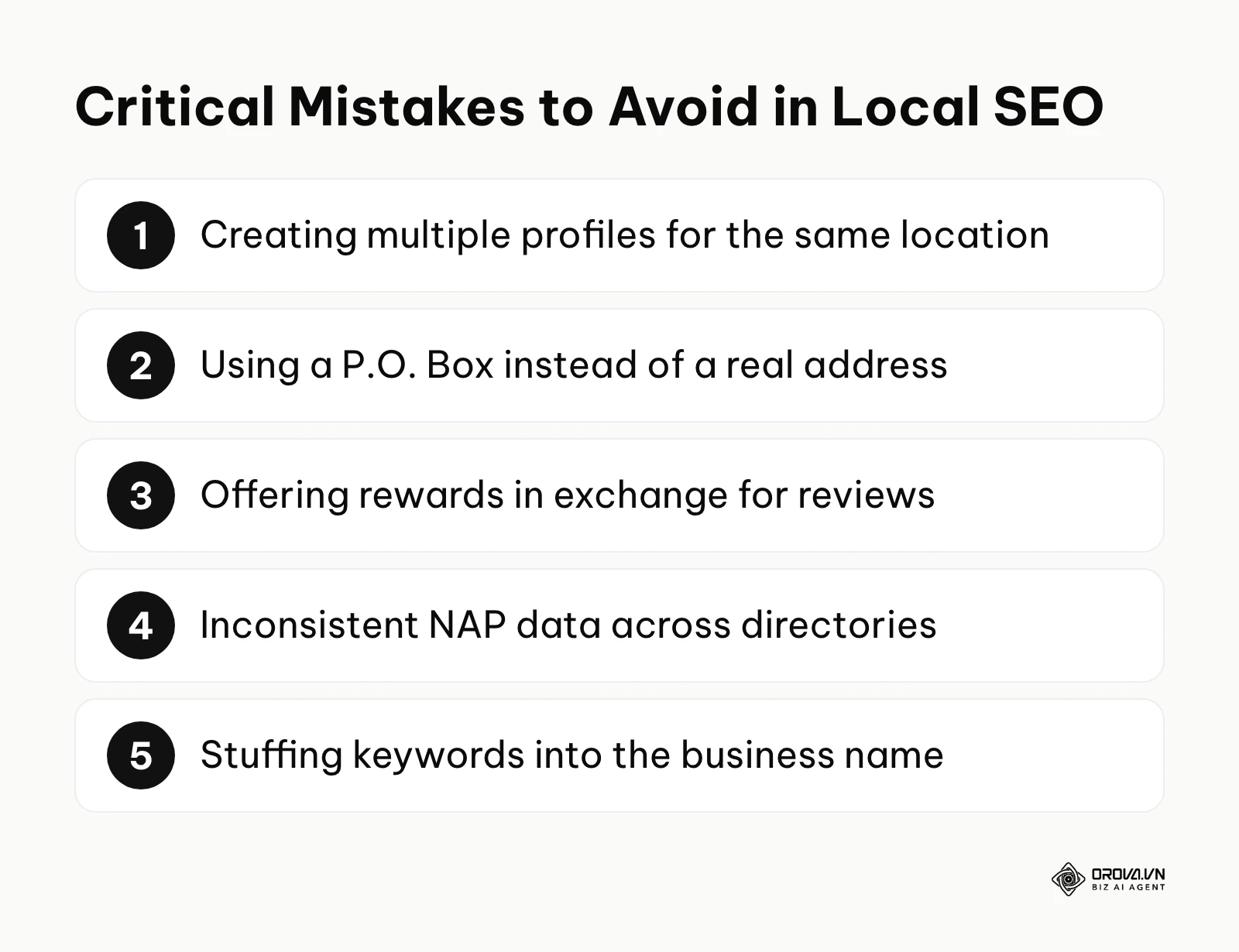 Summary of common local SEO mistakes to avoid