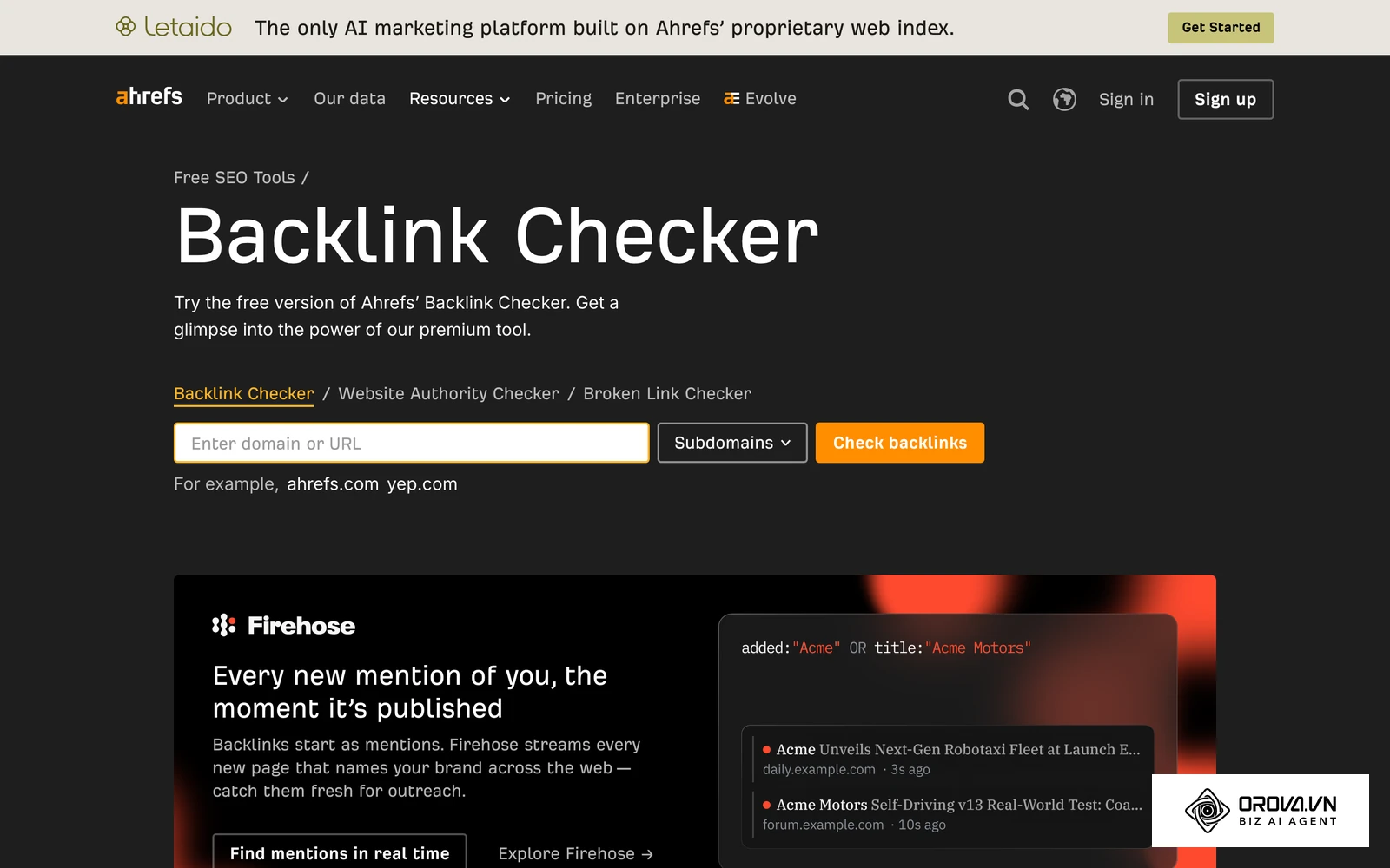 Ahrefs Free Backlink Checker 可免费查看目标网站排名靠前的外链来源。