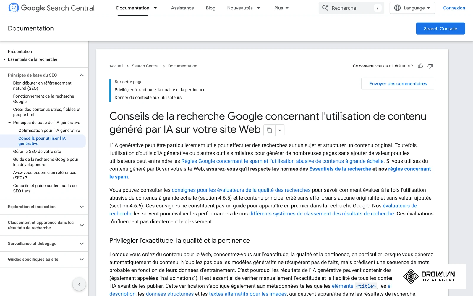 Les recommandations de Google sur l'utilisation de contenus générés par IA.