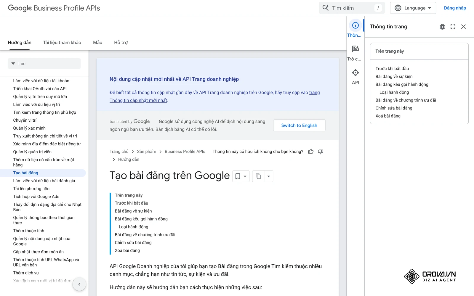 Tài liệu chính thức của Google mô tả các loại bài đăng và nút hành động có thể gắn vào bài đăng trên hồ sơ doanh nghiệp.