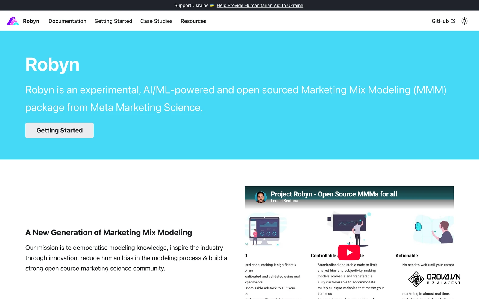 Trang giới thiệu Robyn, bộ marketing mix modeling mã nguồn mở do Meta phát triển.